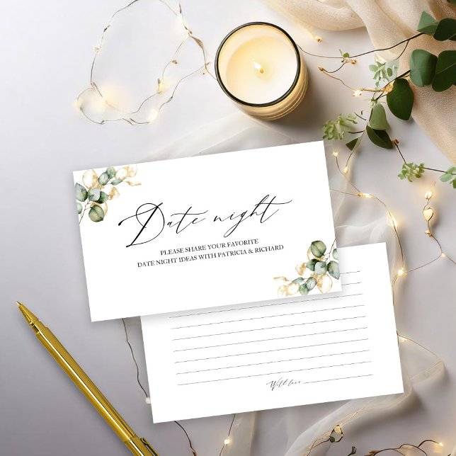 Gold Greenery Brautparty Date Night Cards Begleitkarte (Von Creator hochgeladen)