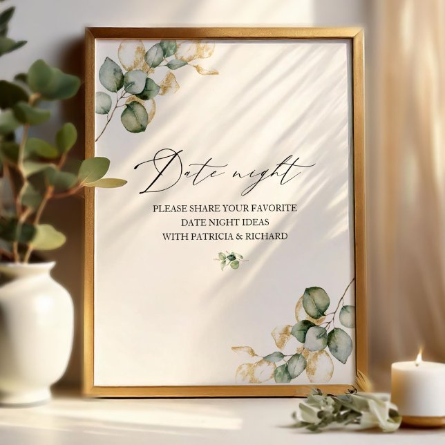 Gold Greenery Brautparty Date Night Jar Sign Poster (Von Creator hochgeladen)