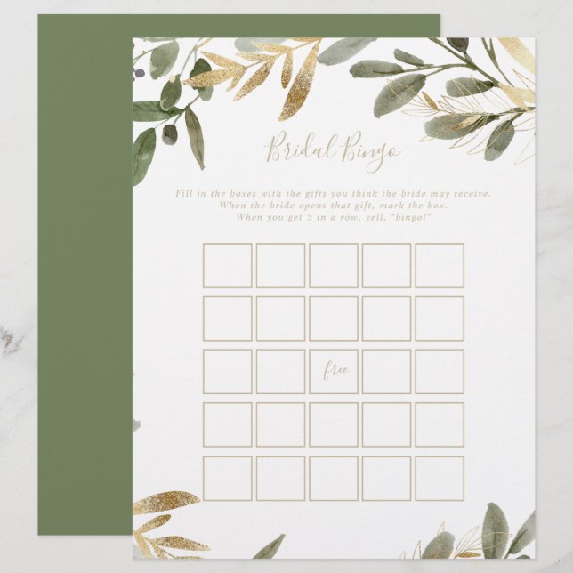 Gold Greenery Fall Bridal Bingo Spiel (Vorne/Hinten)