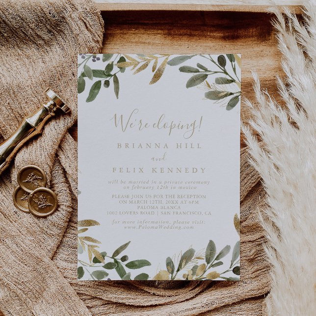 Gold Greenery Fall Elopement Empfang Einladung (Von Creator hochgeladen)