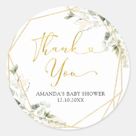 Gold Greenery Geometric Baby in Bloom Vielen Dank Runder Aufkleber