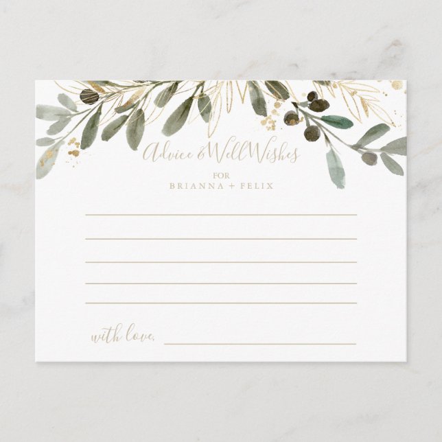 Gold Greenery Hochzeit im Herbst Advice Card Postkarte (Vorderseite)