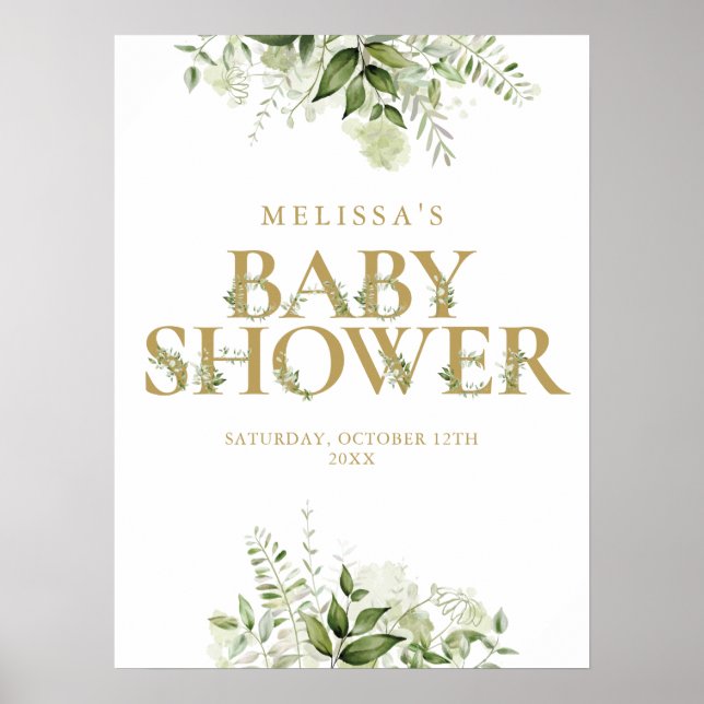 Gold Greenery Letter Baby Duwer-Zeichen Poster (Vorne)