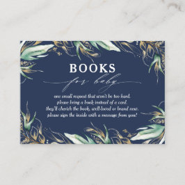 Gold Greenery Navy Blue Baby Books Request Visitenkarte