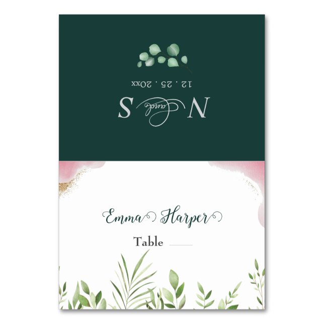Gold Greenery Printable Wedding Platzkarten Tischnummer (Vorderseite)