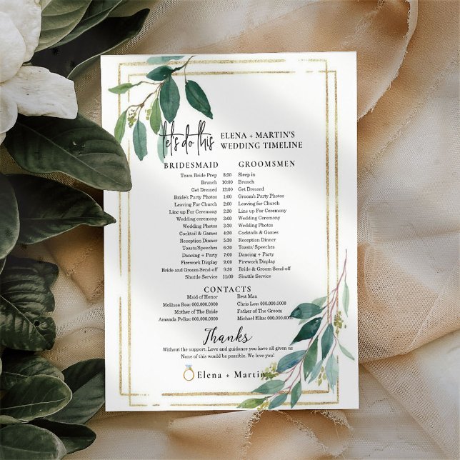 Gold Greenery Script Text Wedding Day Timeline (Von Creator hochgeladen)