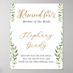 Gold Greenery vorbehaltenes Memorial Table Sign Poster