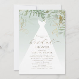Gold Greenery Wedding Dress Brautparty Einladung