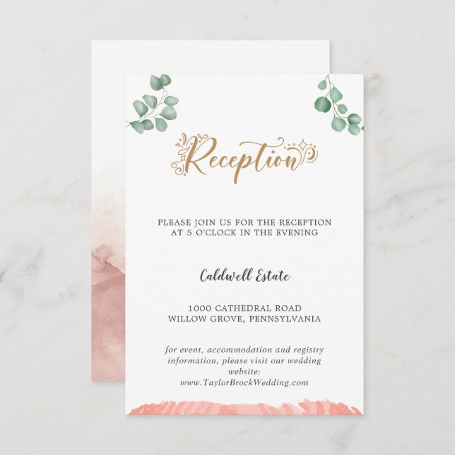 Gold Greenery Wedding Reception Insert Card (Vorne/Hinten)