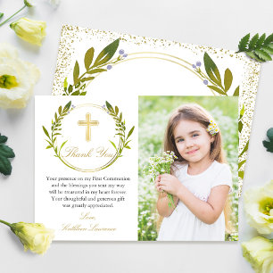 Gold Greenery Wreath Communion Danke Karte