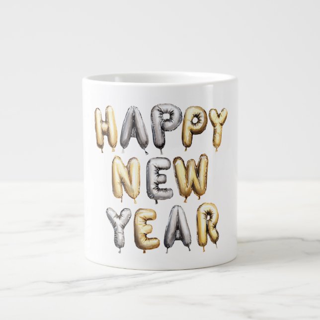 Gold Grey Happy New Year Jumbo-Tasse (Vorderseite)