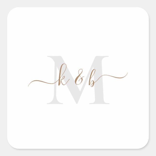 Gold & Grey Monogramm-Schwungschrift II Quadratischer Aufkleber (Vorderseite)