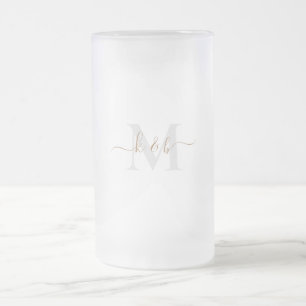 Gold & Grey Monogramm Swash-Schrift Mattglas Bierglas