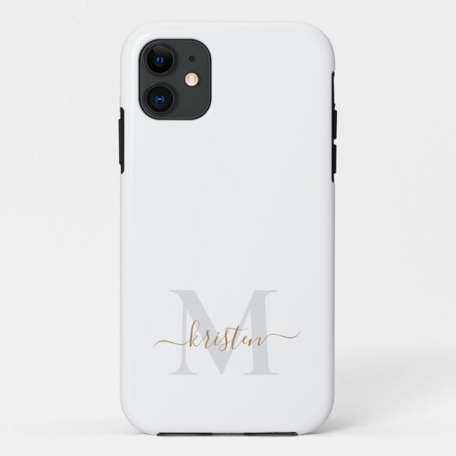 Gold & Grey Script Monogram Weiß  Case-Mate iPhone Hülle (Rückseite)