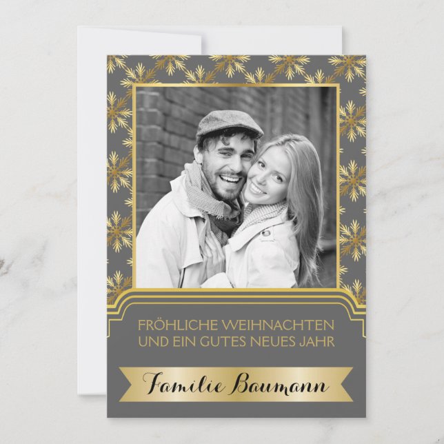 Gold, grey snowflake Frohe Weihnachten photo (Vorderseite)