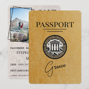 Gold Griechenland Reisepass Save-the-Date-Karte Save The Date