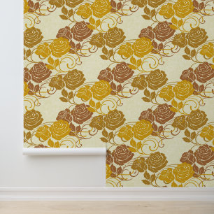 Gold Große Vintage Viktorianische Blüten Rose Text Tapete