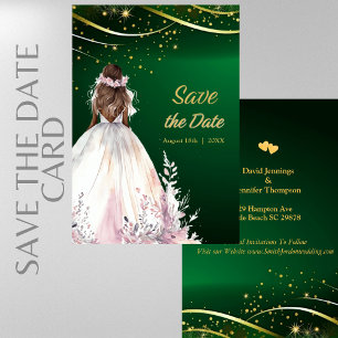 Gold Grün Afroamerikanische Braut Save the Date