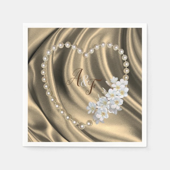 Gold, Grün, Blau, Elfenbeinseide und Perlen Napkin Serviette (Vorderseite)