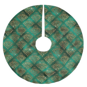 Gold Grün Damast Elegant Chic Weihnachten Polyester Weihnachtsbaumdecke