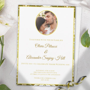 Gold Grün Damast Hochzeit Einladung
