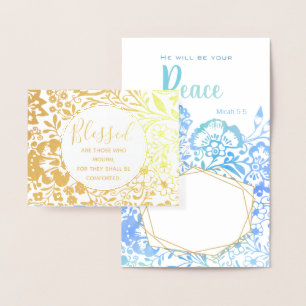 Gold Grün Floral Religiös Christlich Beileid Folienkarte