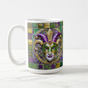 Gold Grün Lila Mardi Gras Narrenmaske Kaffeetasse
