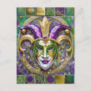 Gold Grün Lila Mardi Gras Narrenmaske Postkarte