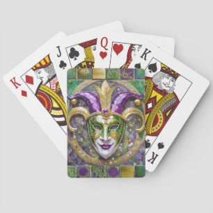 Gold Grün Lila Mardi Gras Narrenmaske Spielkarten