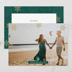Gold & Grün Moderne Winter-Foto-Weihnachtskarte Karte