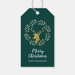 Gold & Grün   Moderner Hirsch Frohe Weihnachten Geschenkanhänger