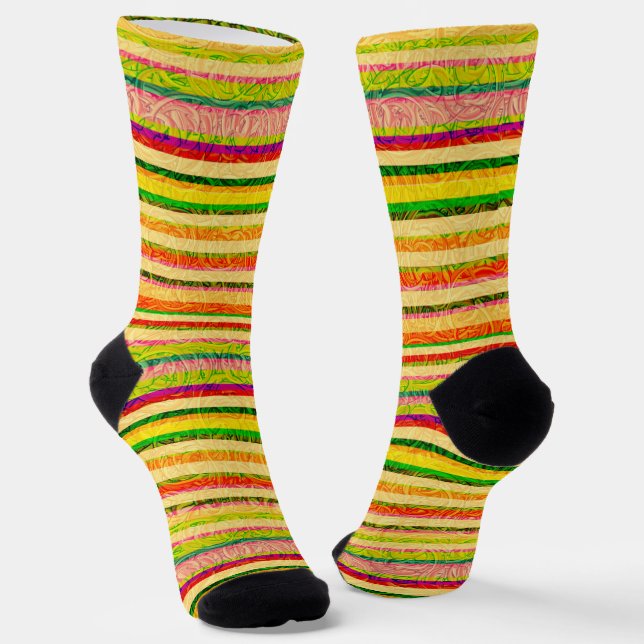 Gold, Grün, Rot Streifen Bunt Socken (Gewinkelt)