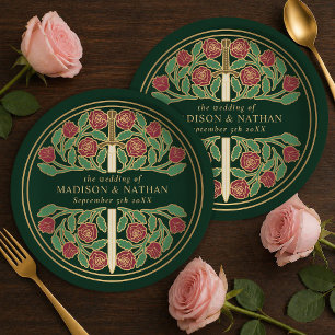 Gold Grün Royal Mittelalterlich Floral Schwert Hoc Pappteller