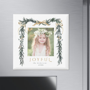 Gold & Grün Weihnachtsrahmen Foto Fröhliche Feiert Magnet