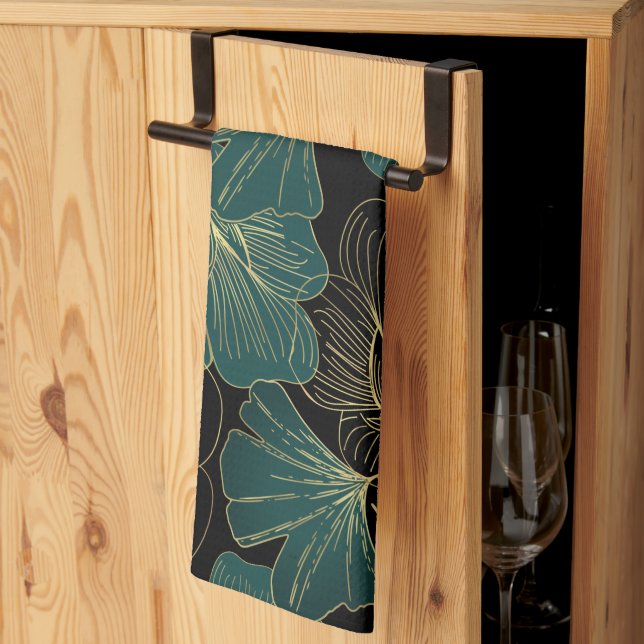 Gold-grüne Blätter Geschirrtuch (Drittel gefaltet)