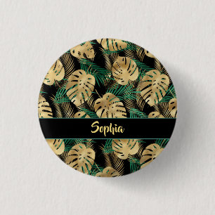 Gold & Grüne Tropische Blätter, DIY Gold Name, Sch Button