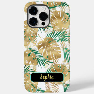 Gold & Grüne Tropische Blätter, Goldener Name, Wei Case-Mate iPhone 14 Pro Max Hülle