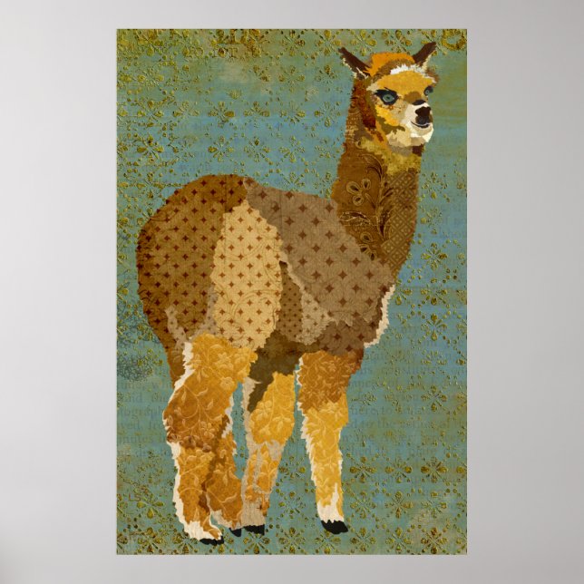 Gold Grunge Alpaca Art Poster (Vorne)