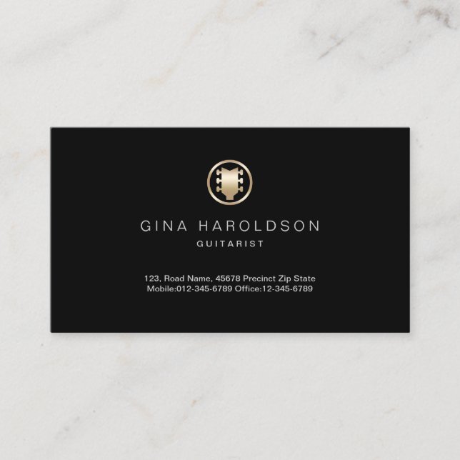 Gold Guitar Headstock Icon Guitarist Business Card Visitenkarte (Vorderseite)