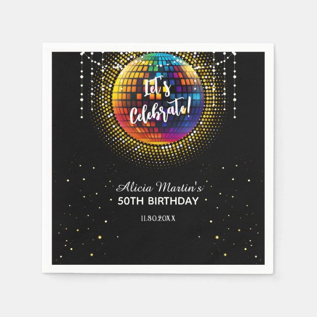 Gold Halftone Disco Ball Feiern zum Geburtstag Serviette (Vorderseite)