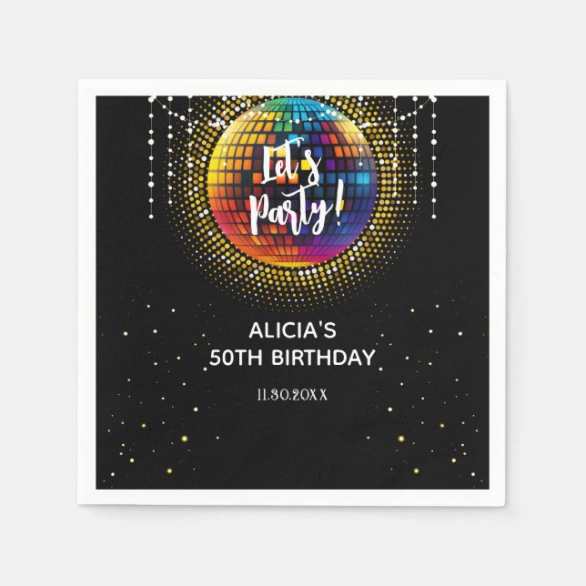 Gold Halftone Disco Ball Let's Party Geburtstag Serviette (Vorderseite)
