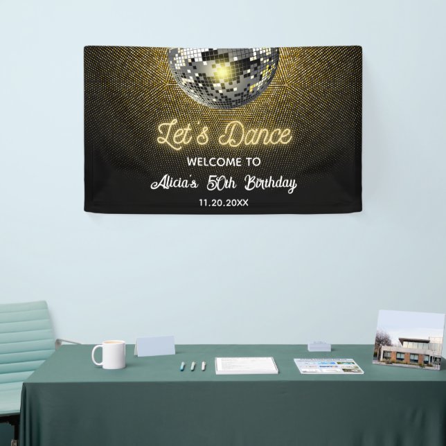 Gold Halftone Disco Ball Zum Geburtstag tanzen Banner (Messeveranstaltung)