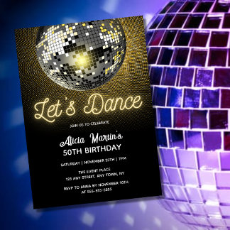 Gold Halftone Disco Ball Zum Geburtstag tanzen Einladung
