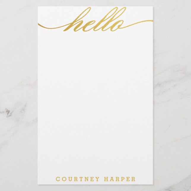 Gold "hallo" persönliches Briefpapier (Vorderseite)