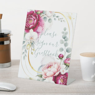 Gold Halo Garten-Pfingstrosen- und Orchideen-Hochz Sockelschild