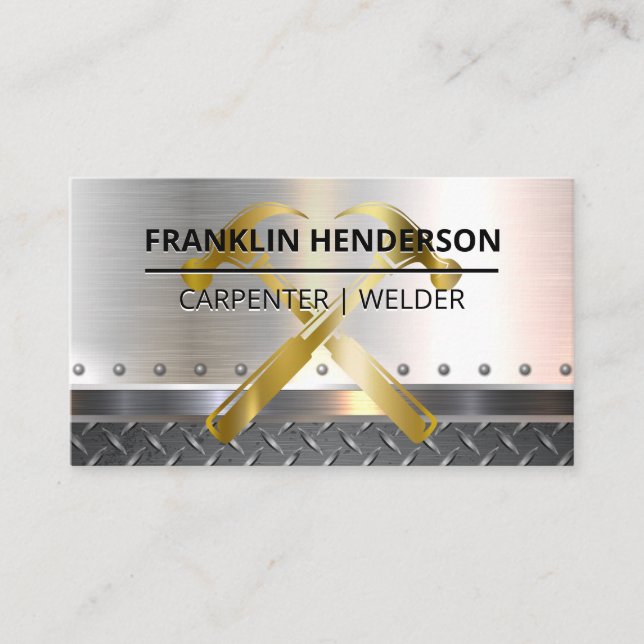 Gold Hämmer | Metall | Nieten Visitenkarte (Vorderseite)