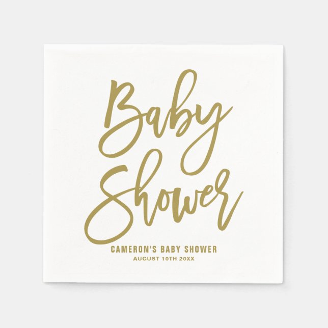 Gold Hand Letter Baby Shower Paper Napkins Serviette (Vorderseite)