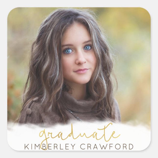 Gold Handgeschriebene Script Graduate Quadratischer Aufkleber (Vorderseite)