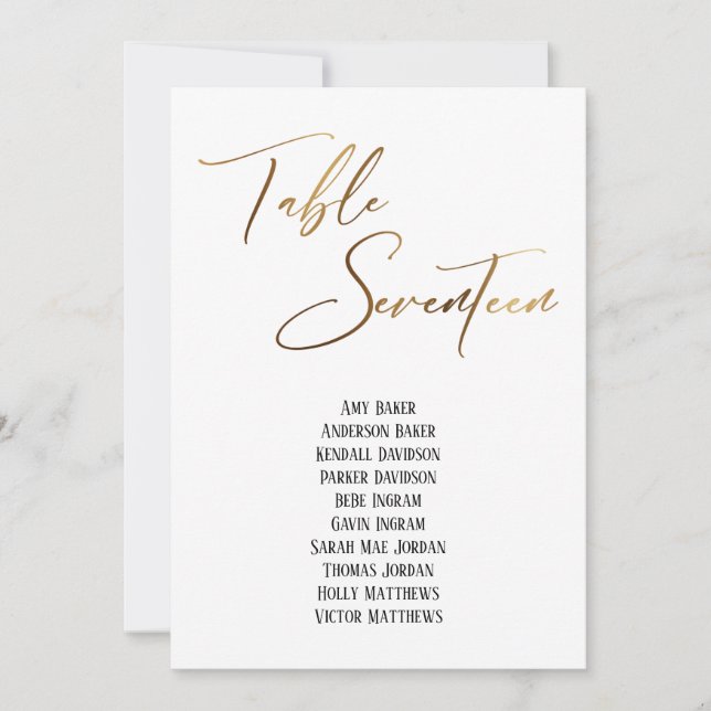 Gold Handschrift Tabelle siebzehn Sitzplakette (Vorderseite)