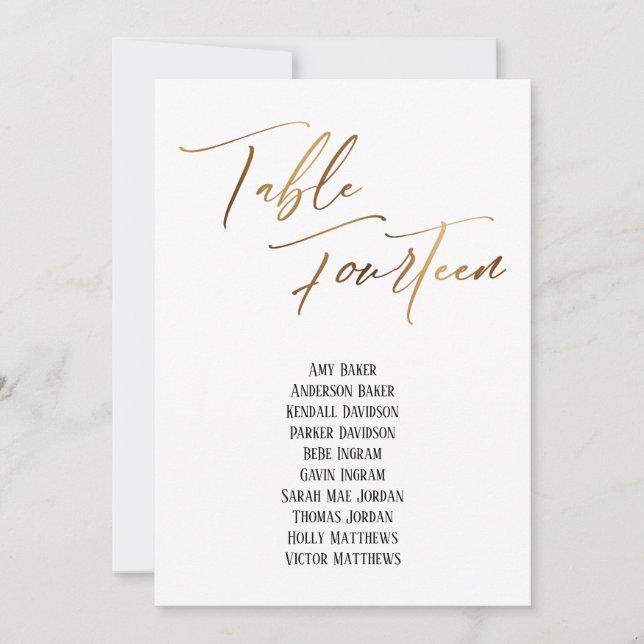 Gold Handschrift Tabelle Vierzehn Sitzplakette (Vorderseite)